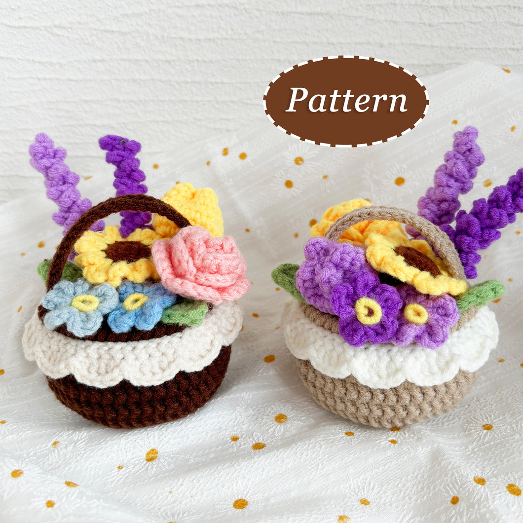 Mini Flower Basket and Flowers Crochet Pattern